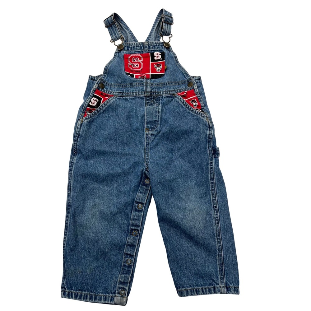 Upcycled‎ NC State Wolfpack VTG Denim Overalls Kids Blue Collegiate Graphics